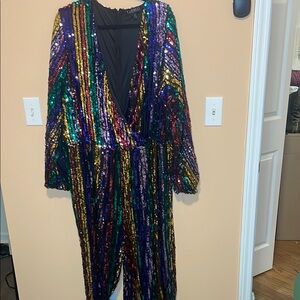 Plus Size Rainbow Sequin Jumpsuit